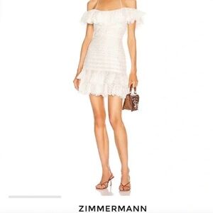 NWOT Zimmermann Super Eight Off The Shoulder Mini Dress in Ivory